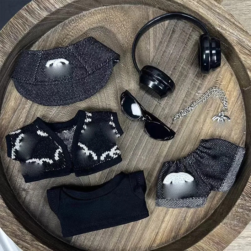 17 سنتيمتر ملابس دمى الدائمة قلادة Labubu دمية استبدال مجموعة لطيف قوس قزح أعلى بالإضافة إلى قبعة الوردي مناسبة لمجموعة ملابس Labubu