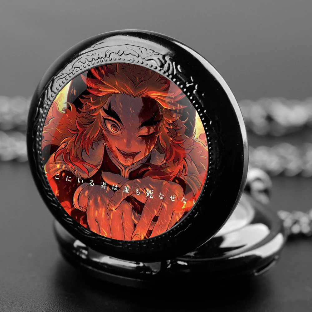 KimetsuNoYaiba-reloj de bolsillo de cuarzo para hombre y mujer, pulsera de cuarzo con colgante, Estilo Vintage, Kyojuro Demon Slayer, regalo de