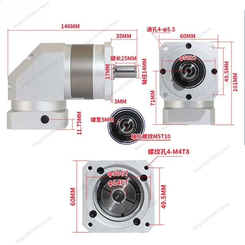 For Right Angle Planetary Gear Reducer 60/80/110 Servo Motor Reducer 90 Degree Angle Straight Tooth