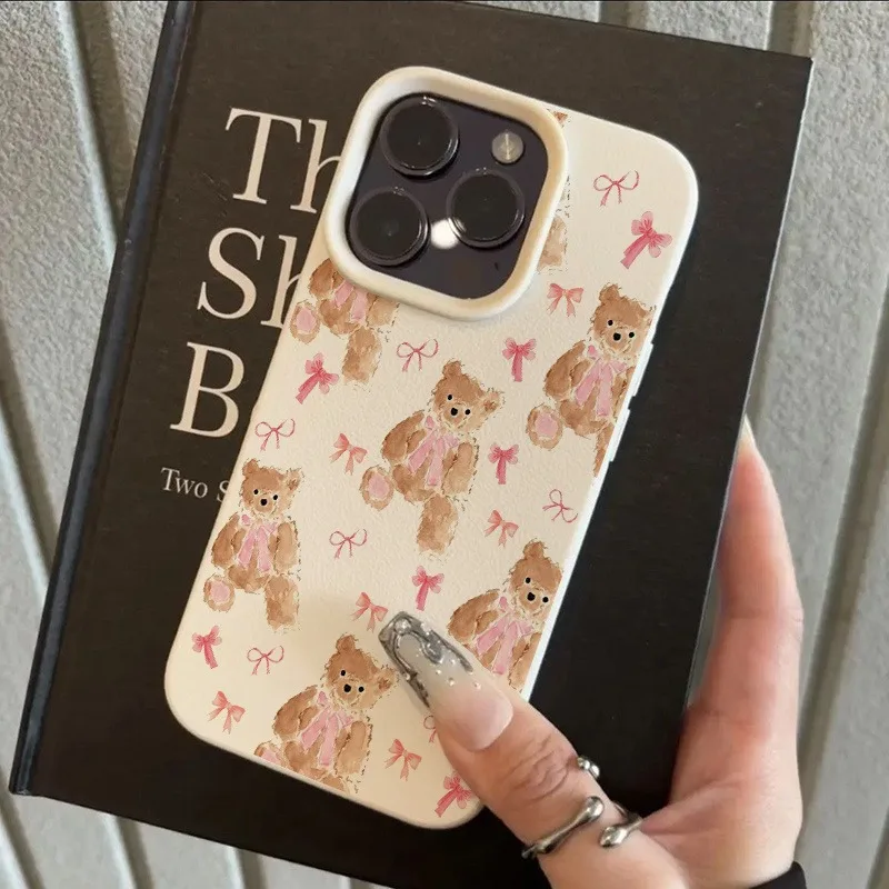 เคส TPU ลายหมีโบว์สีชมพูน่ารัก สำหรับ iPhone 17 Pro Max 16 Plus 15 14 13 12 11 XS XR X 16E 17 Air ป้องกันการกระแทก เคสนิ่ม TPU