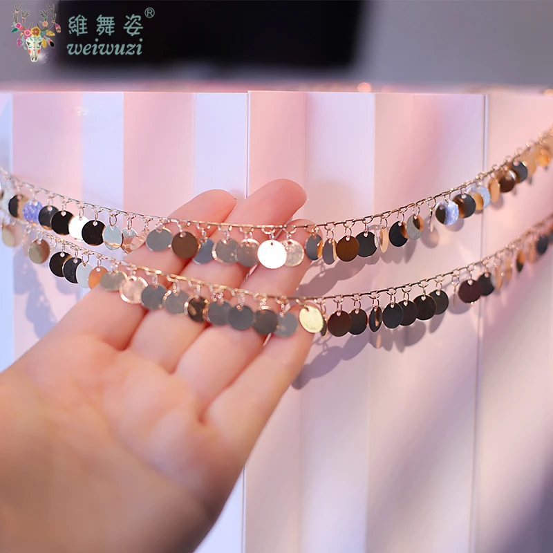 Accesorios de práctica de danza del vientre para mujer, cadena de Metal con lentejuelas para el ombligo, cadena de cintura para danza Oriental para adultos y niños