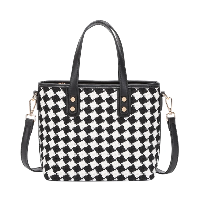 2022 Fashion New Design Trendy Retro Black And White Checkered Pattern High Capacity Ladies Handbag Women Messenger Bag