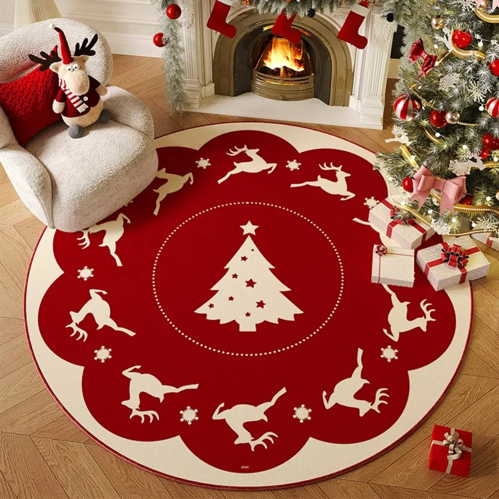 Round Rug – Anti-Slip Holiday Floor Decor for Cozy Living Room or Bedroom Seasonal Home Styling