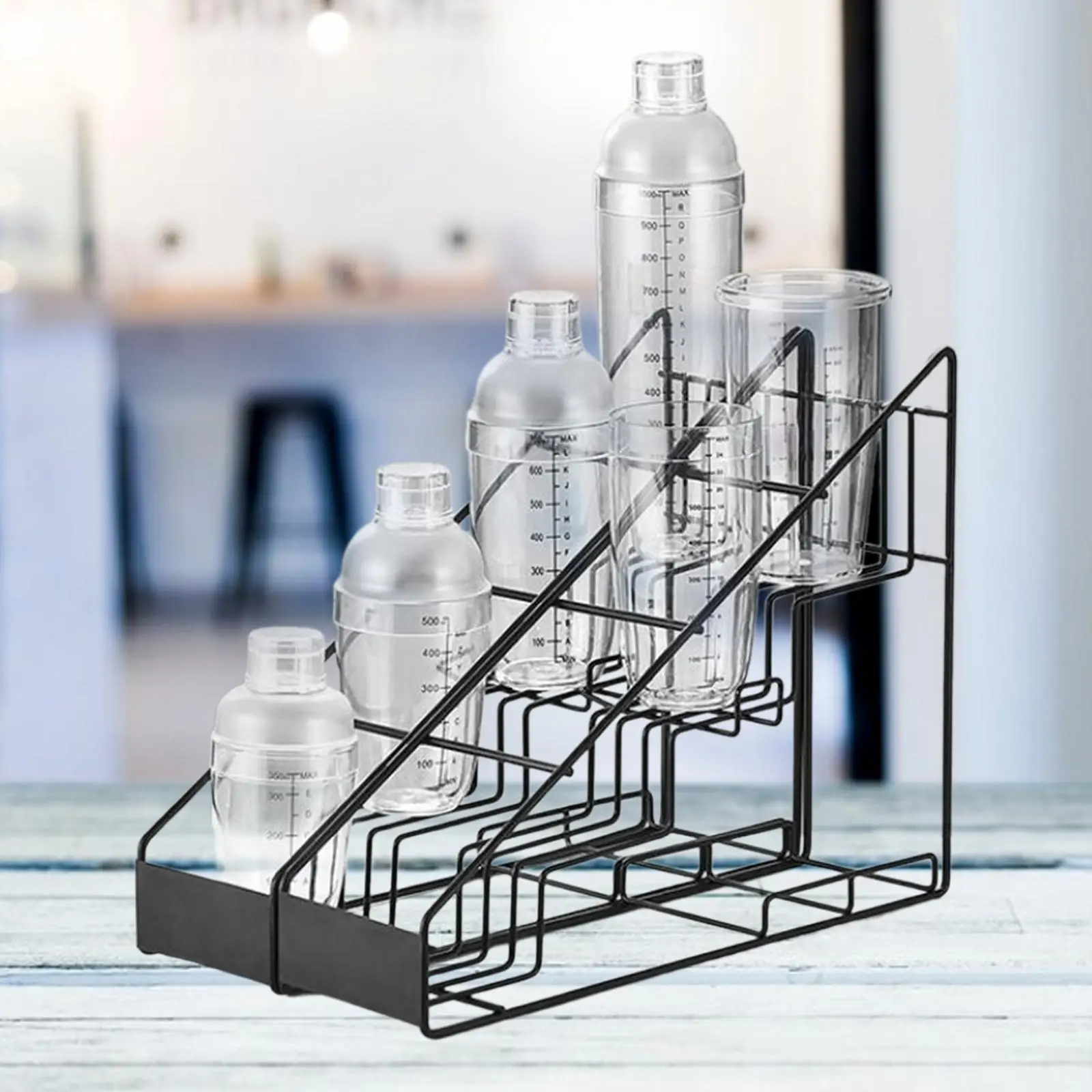 Countertop Syrup Stand Rack 4 Compartments Iron Wire Coffee Bar Organizer for Syrup Bottles Juice Containers Kitchen Storage