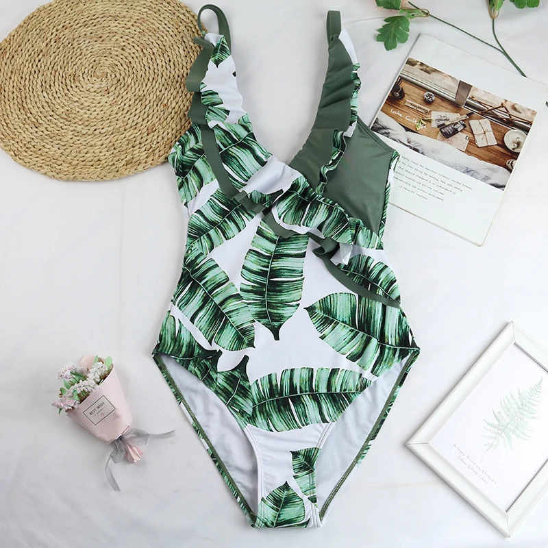 CPUTAN 2024 Ruffle Bikini Set Vintage Print Biquini One Piece Swimwear Women Swimsuit Plus Size Brazilian Bathing Suit Beachwear