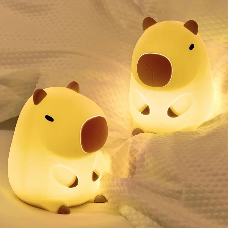 Niedliches Capybara-Nachtlicht für Kinder, Silikon-Nachtlicht, Geschenk, USB wiederaufladbar, Tier-Touch-Nachttisch-Schlaflampe, Dekoration