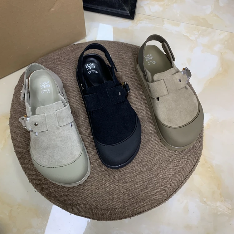 

Летние повседневные женские сандалии на плоской подошве из натуральной кожи Birkenoes с большой головкой и закрытым носком EE, удобный милый уродливый дизайн