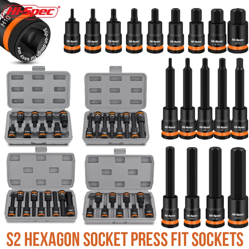 

Hi-Spec 1/2 Inch Drive Impacts Socket Set Hex Bits, Air Allen Driver H4-H17 Size Chrome Sockets Set For Auto Repair,Hand Tool