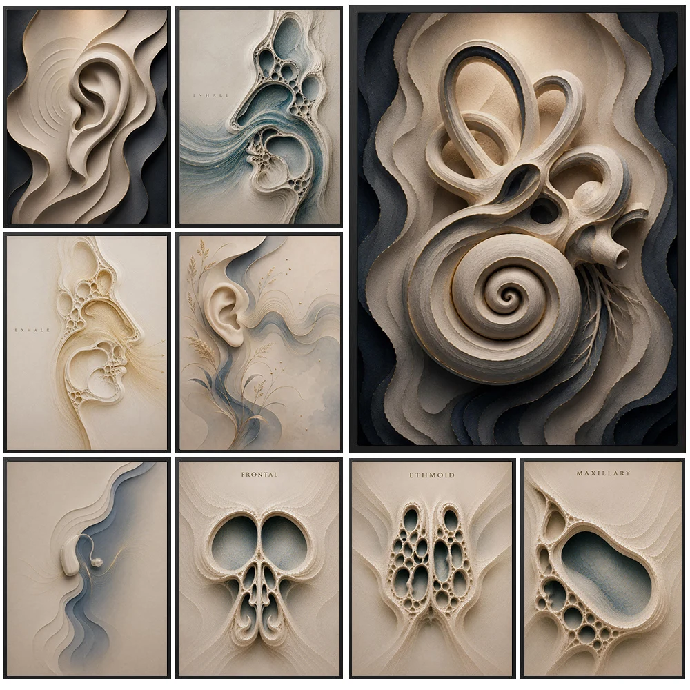 Hearing Aid and Ear Anatomy Art Poster Print,Abstract Human Body Organ Poster,Modern Minimalist Artwork Wall Art Decor Unframed