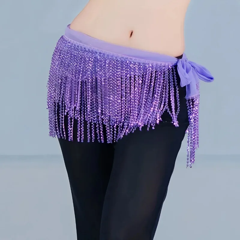 

Women Belly Dance Belt Shimmy Tassel Hip Wraps Class Training Jazziness Dance Stretchy Hip Scarf Sequins Fringes Belt Sparkly