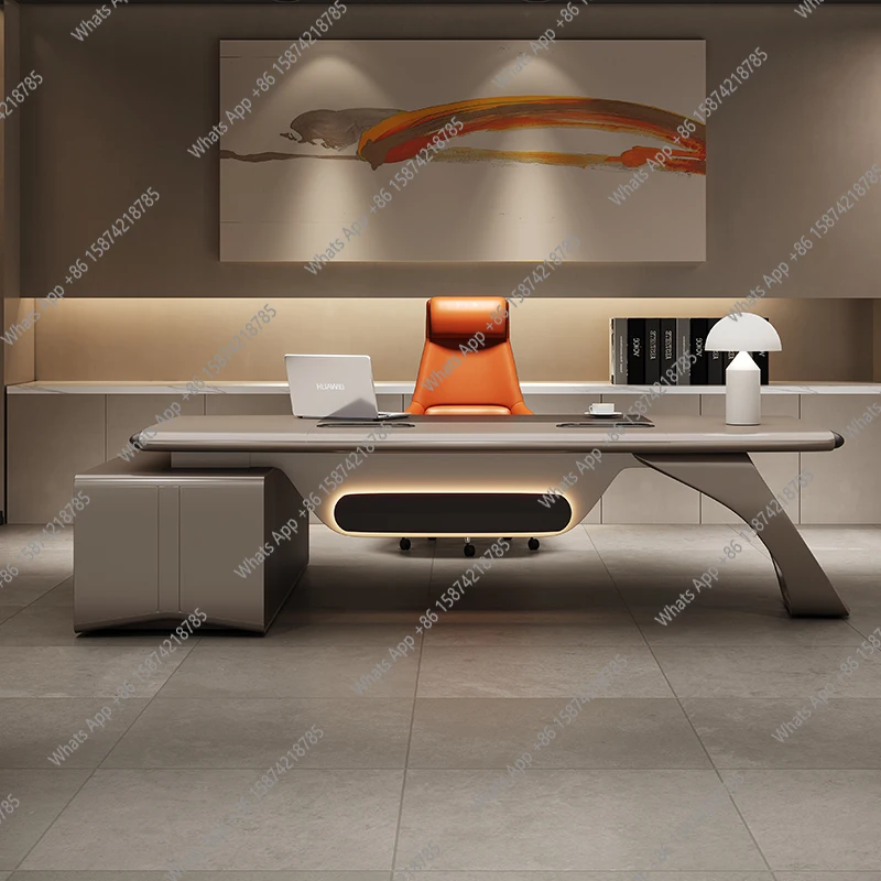 Meja Kantor Mewah Modern dengan Laci, Kursi, Estetis, Desainer, Meja Komputer Bentuk L, Meja Laptop, Furnitur Scrivania