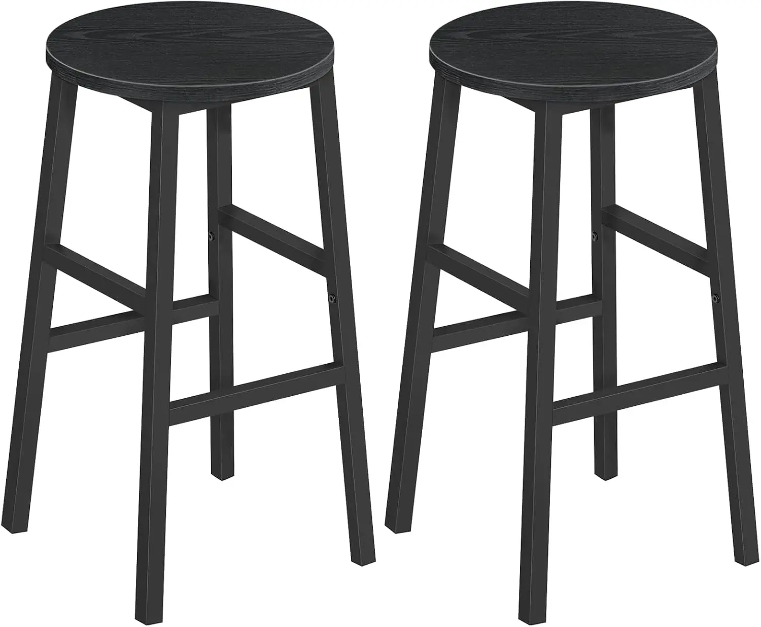 

Set of 2 Round Bar Stools with Footrest, 24.4 Inch Industrial Kitchen Breakfast Chairs, Easy Assembly, Black