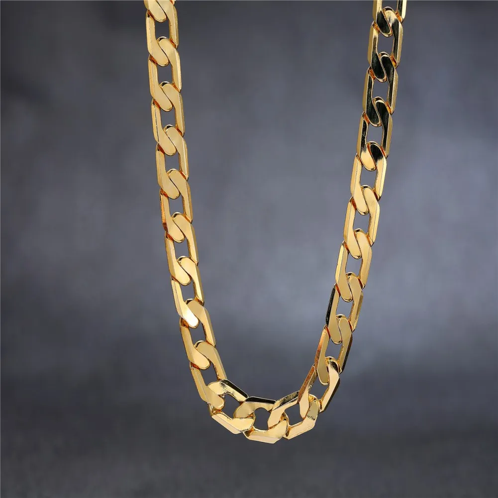 Noble 18K gold Plated 20 Inches Classic 8MM sideways chain Necklace for Men high quality Jewelrys Gifts Wedding Accessories