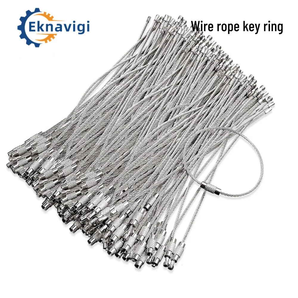 10PCS M1.5 304 Stainless Steel Wire Rope Key Ring Mountaineering Buckle Connection Rope