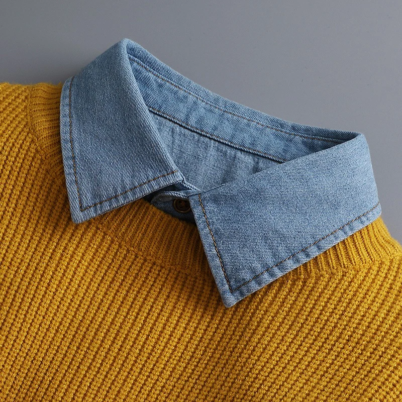 Minimalist Denim Detachable Lapel Fake Collar For Women Sweater Ruffles Lace Splicing Button Down False Collar Half Shirt Blouse