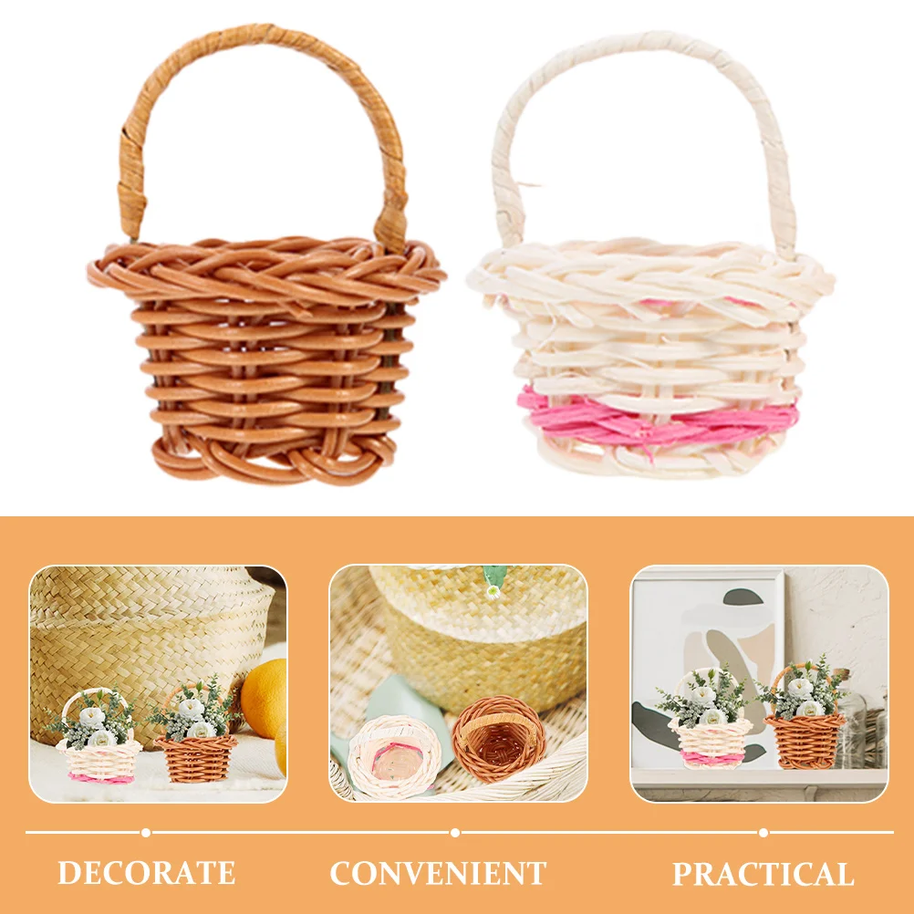 6 Pcs Rattan Flower Basket Mini Weaving Baskets Gift Decorate Small Woven Miniature Plastic Candy