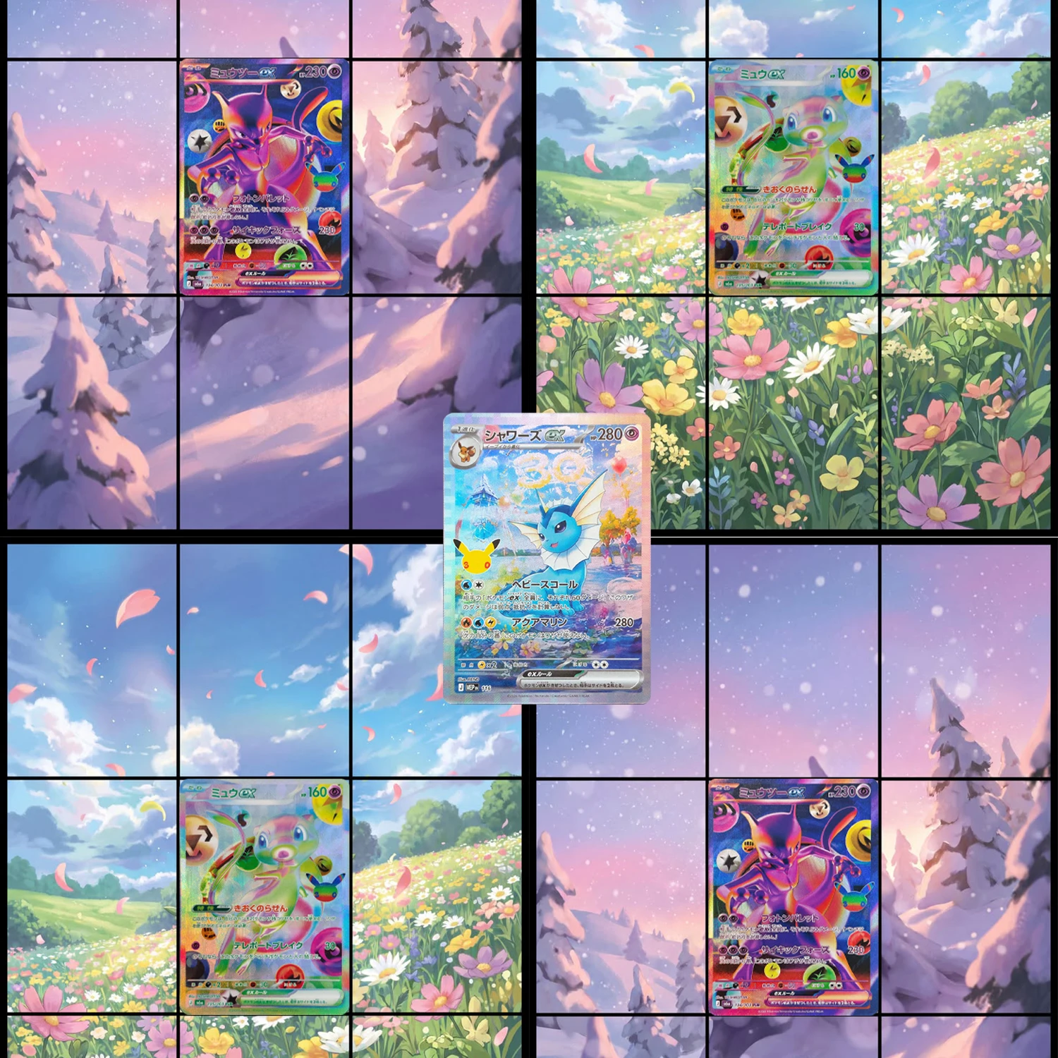 DIY TCG PKM Card 2PCS JPN 30th Celebration Mew ex Mewtwo ex FUR Holographic Foil Anime Game Collection Cards