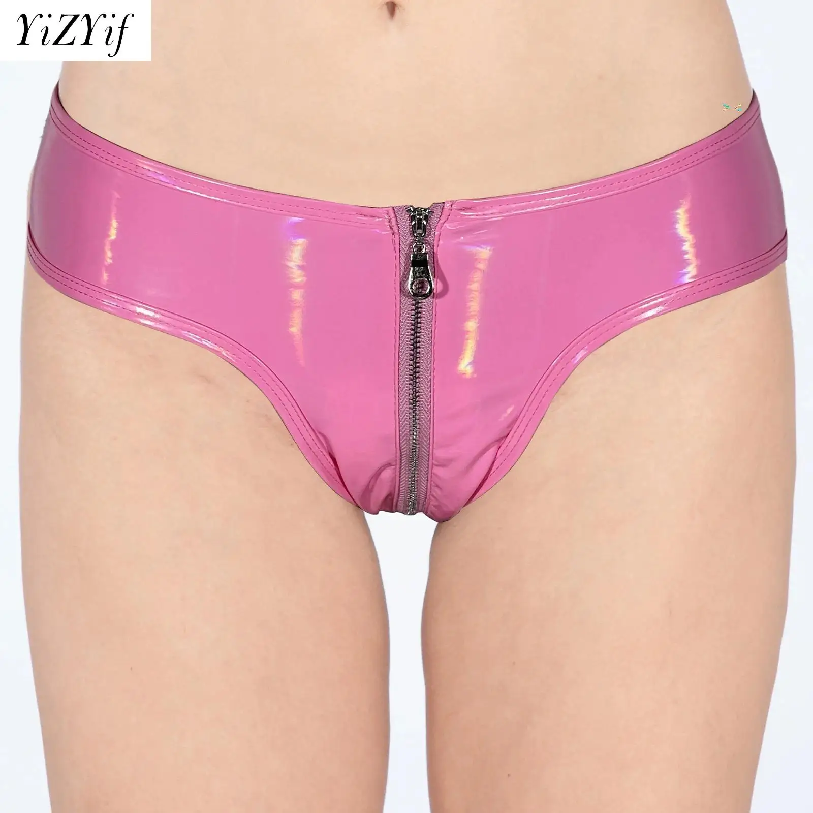 Damskie figi wyglądające na mokre seksowna bielizna ze skóry lakierowanej Clubwear taniec na rurze występ na scenie majtki lateksowe błyszcząca zabawna bielizna