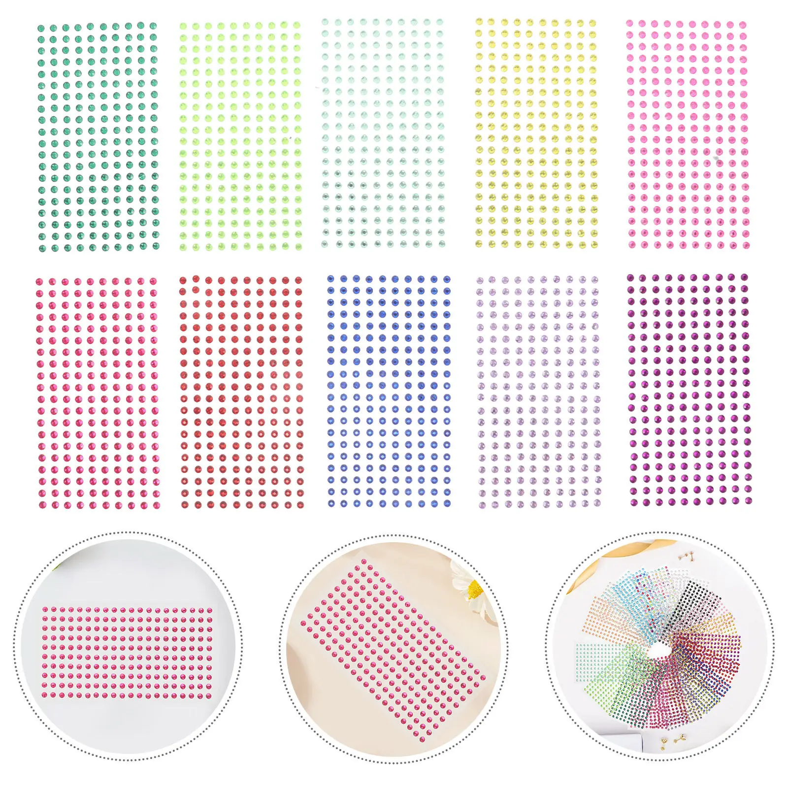 20Pcs Acrylic Rhinestone Stickers Flat Back Self Adhesive Round Glossy Sparkling Craft Decals for Face Decor Phone Case Clothing