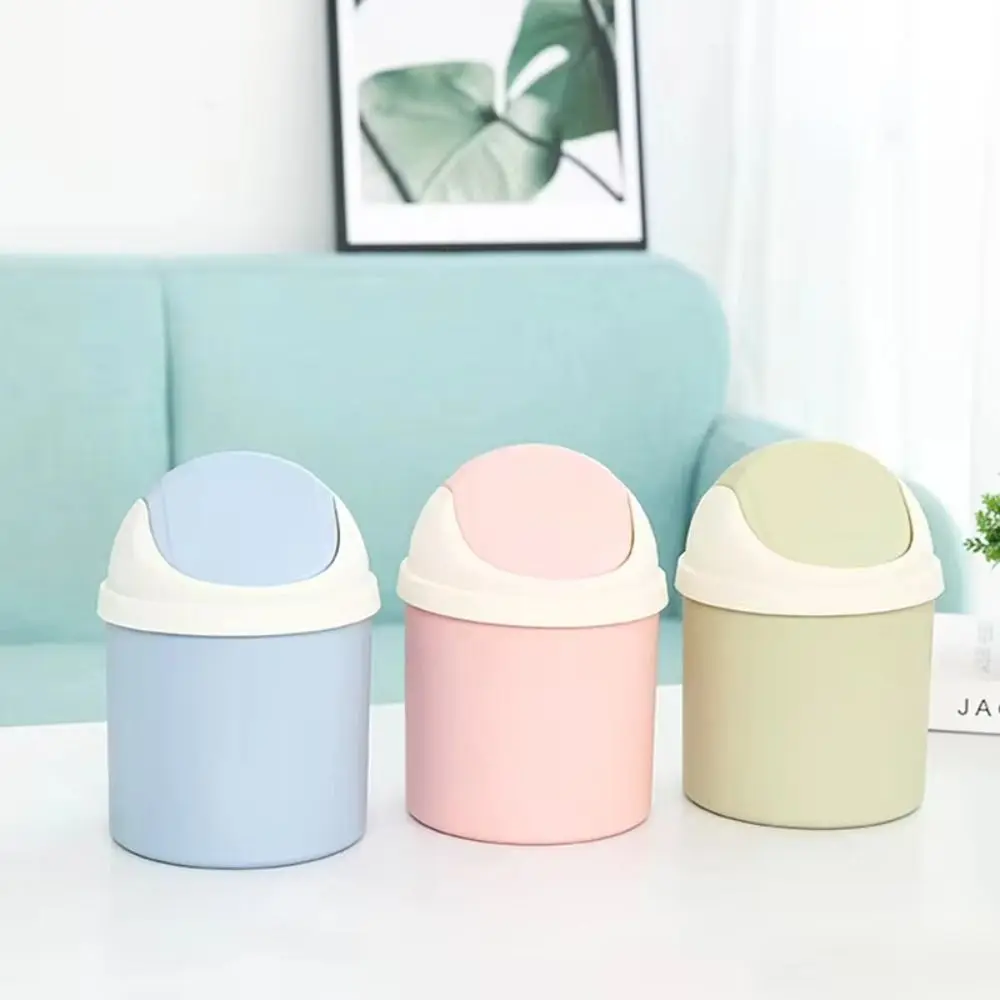 Creative Mini Trash Can Desktop Removable Garbage Basket Plastic Storage Bucket with Shake Cover for Home Office Waste Bins