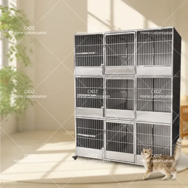 Stainless Steel Cat Cage Multi Layer Pet Display Cabinet Breeding Enclosure for Pet Store Supermarket Foster Care