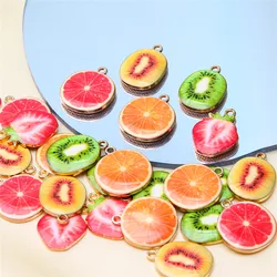 10pcs Fruit Theme Alloy Enamel Pendant, Strawberry Grapefruit Kiwi Pendant, DIY Necklace Earrings Keychain Jewelry Making