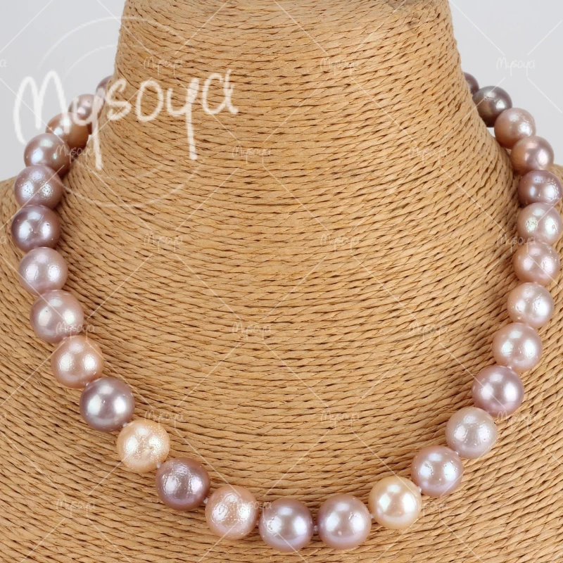MYSOYA 9-11mm Large Pink Purple Candy Baroque Pearl Necklace, Suitable for Birthday/Wedding/Mother's Day/Father's Day Gift A0994