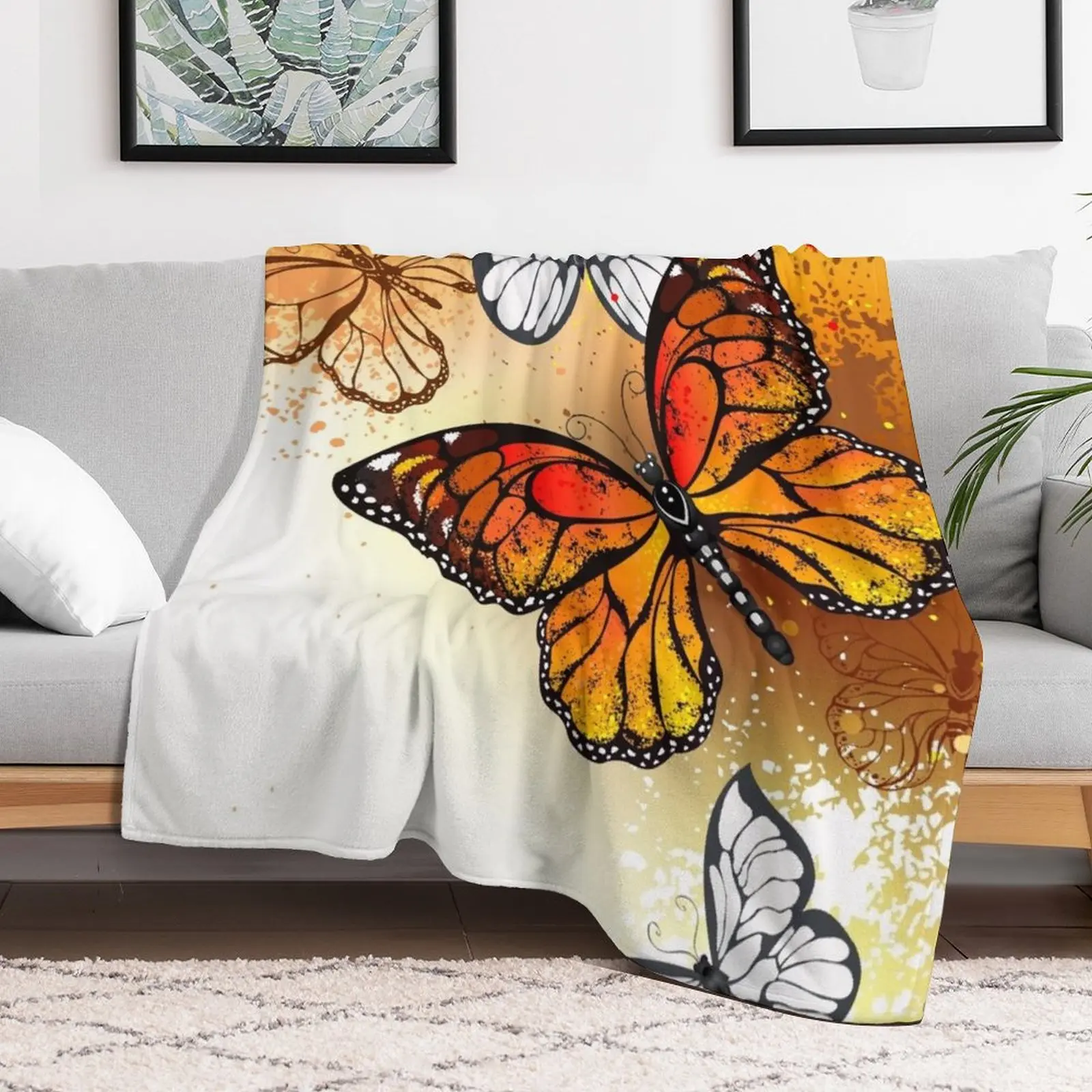 Summer Butterflies Monarchs ( Orange Butterfly ) Throw Blanket For Sofa Thin manga Flannels Blankets