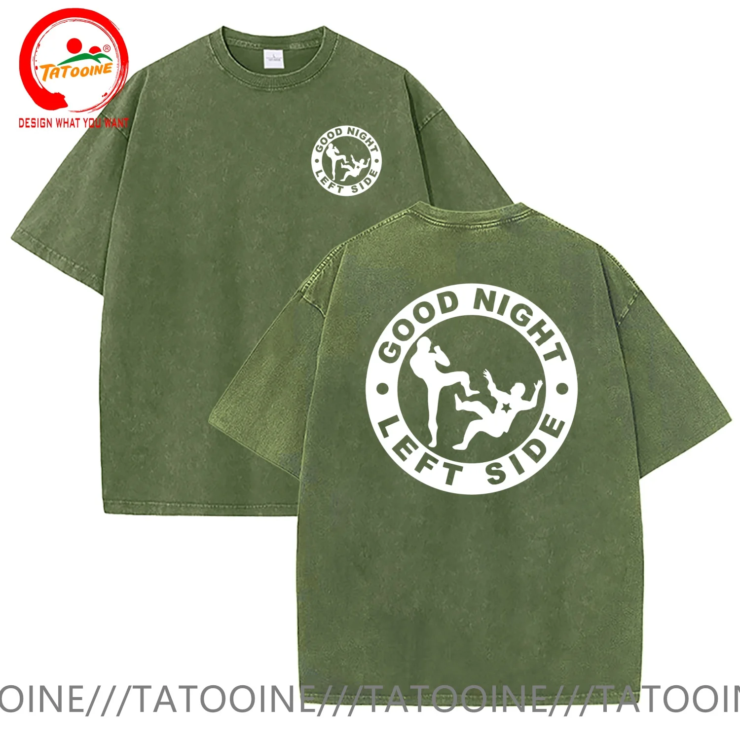 Good Night Left Side T Shirt Men Vintage Washed Cotton T-Shirt Stylish Clothing Tops Tee Shirt Leisure Tshirt Men's T-Shirts