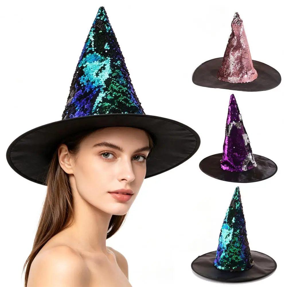 Reversible Sequin Witch Hat, Sparkly Glitter Large Wizard Hat,Costume Party Hat for Cosplay Glittering Party Costume Prop 3