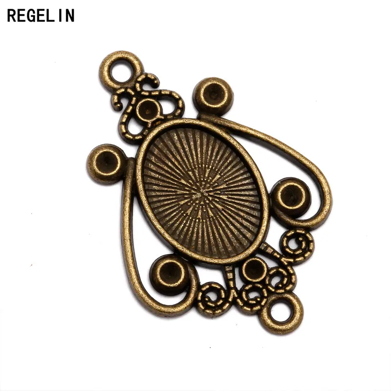 REGELIN 20pcs/lot Antique Bronze/Antique Silver Cabochon Blank Base Inner 14*10 MM Tray Charm Pendant DIY Metal Jewelry Findings
