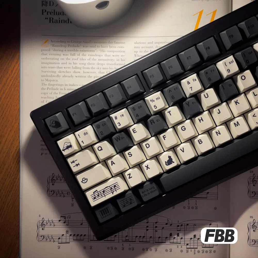 FBB Keycaps Piano Solo Black and White Style PBT 1.7mm Thickened Customized DIY Accessory for Cherry Mechanical Keyboard Key Cap
