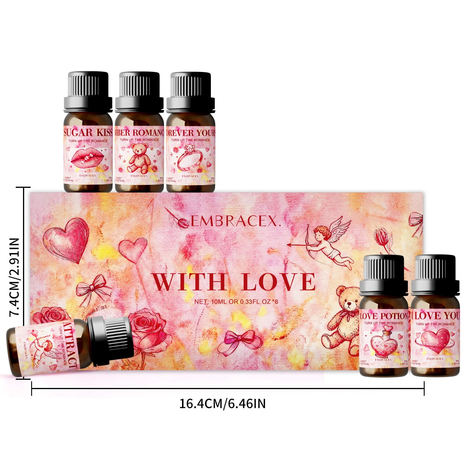 6PC/1Set 10ML With Love Essential Oils Women Perfumes Valentine’s Day Gift Set Of 6 Premium Fragrance Oils For Candle Making