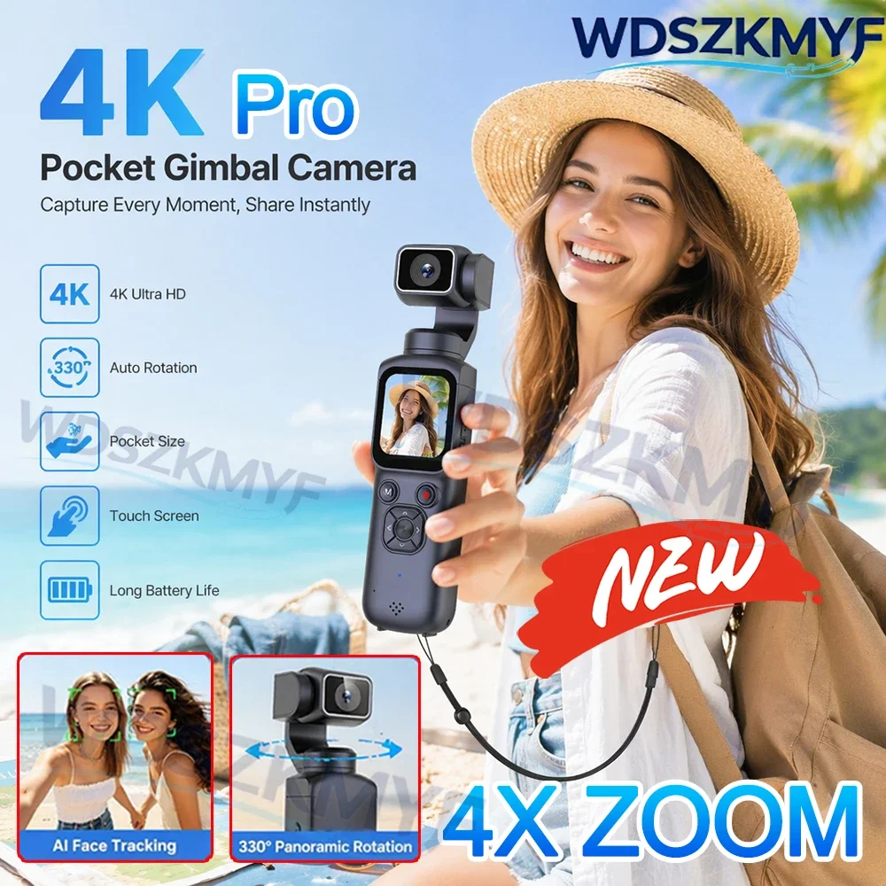 4K Portable Action Cameras Wifi UHD 4K Pocket Vlogging Camera 330° Face Tracking Auto Rotatable Touch Screen Sports DV Bodycam