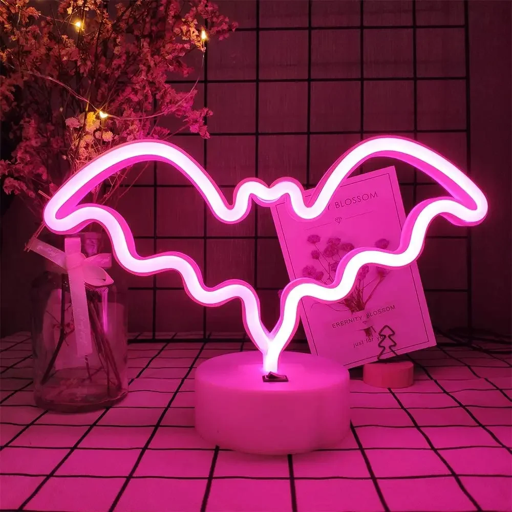 Lampu tanda Neon bentuk kelelawar warna-warni lampu Neon LED dasar kamar anak Bar Malam pesta Halloween liburan Natal pernikahan dekorasi dinding rumah