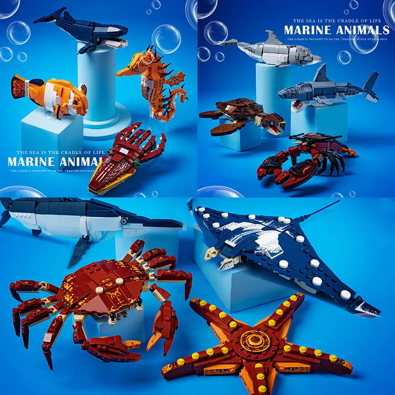 

Marine Animal Building Blocks Youngsters's Puzzle Toys - Crab Plug-in Lobster Shark Turtle Starfish Whale Model Toys for Kids