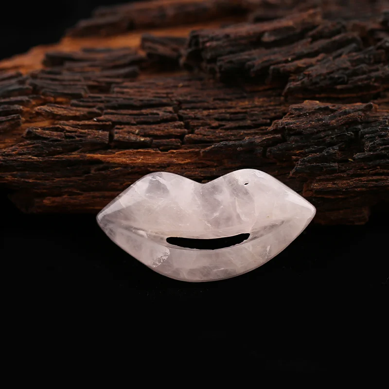 

Rose Quartz Carved Mouth Carving Pendant Bead,Natural Stone Fashion Jewelry Necklace Accessories34x24x5mm 9.8g