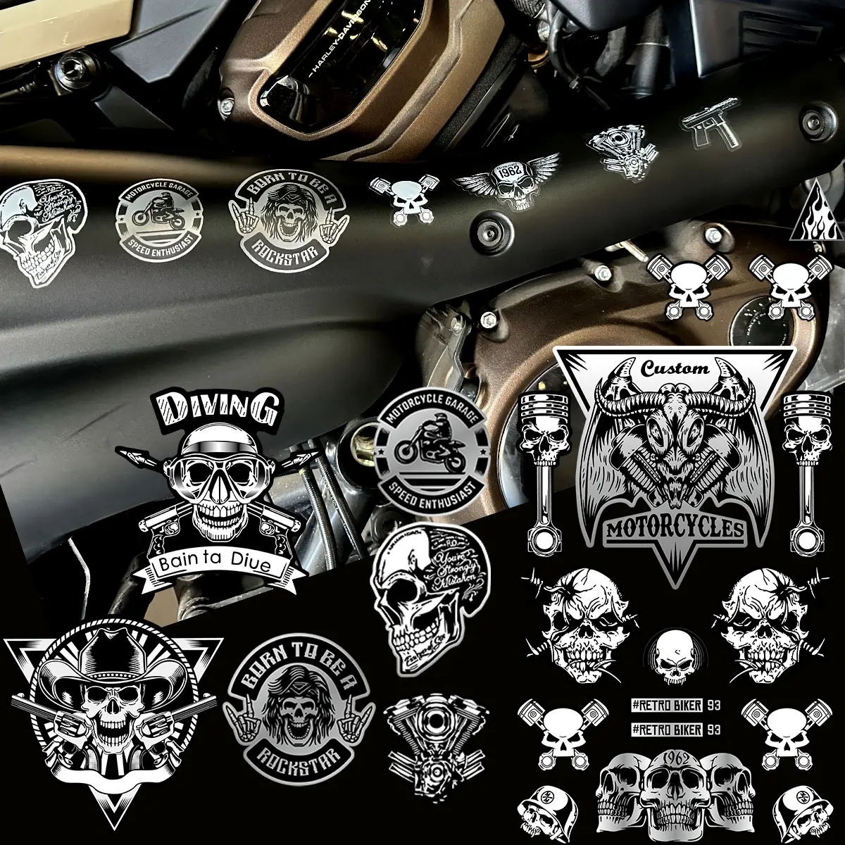 

Retro Style Skull Head Motorcycle Stickers Moto Helmet Body Fuel Tank Windshield Accessories Decal for Street Triple Trident 660