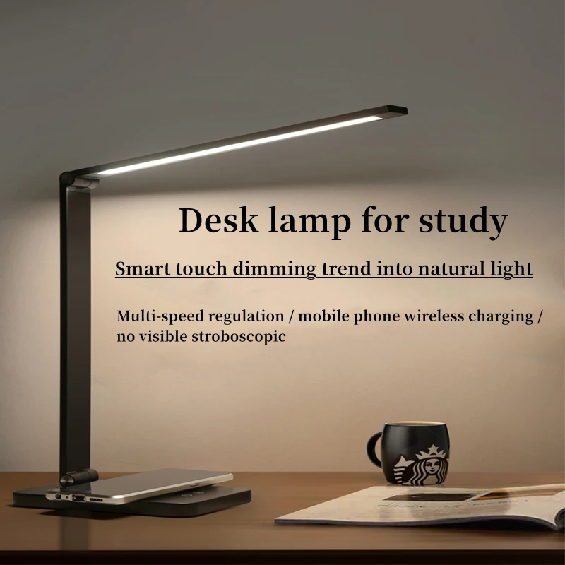 

5W LED Smart Desk Lamp with Phone Wireless Charger Dimmable Eye-Protection Office Lamp for Work Foldable Table Lamp