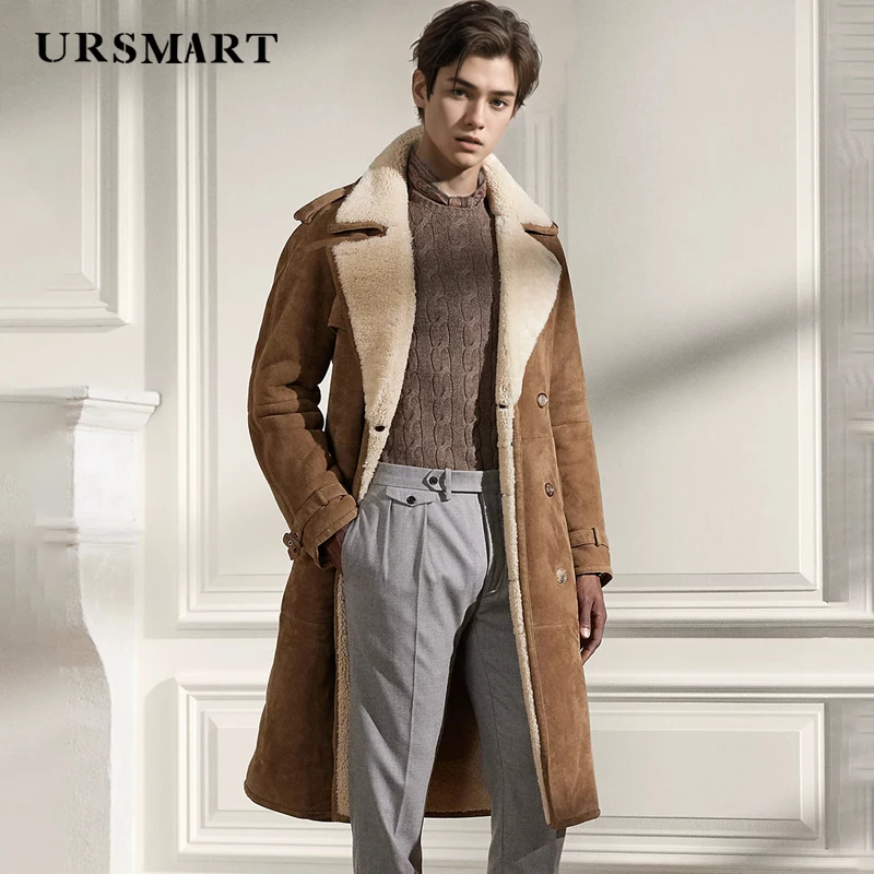 Fashionable leisure fur integrated double breasted men coat winter new productthi ckened and warm sheepskin custom coat for men