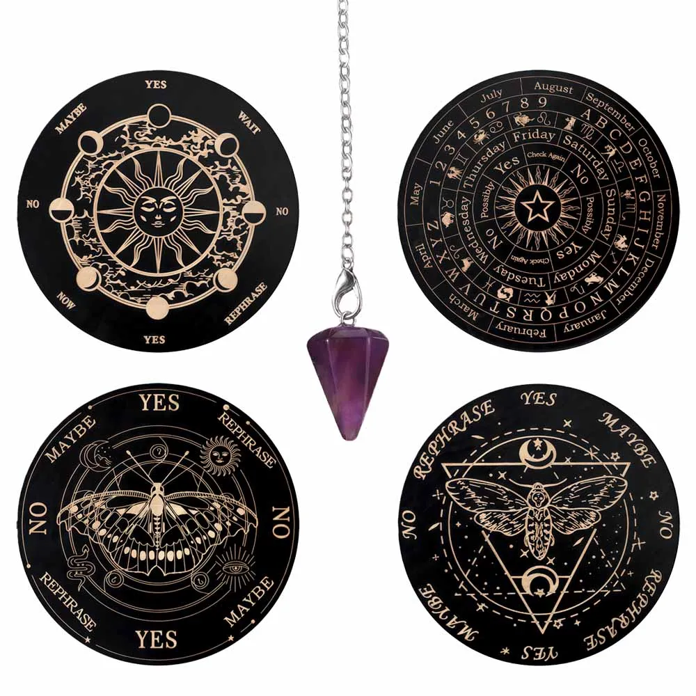 Wooden Pendulum Divination Board | Moon Phase & Star Engraved Witchcraft Board | Meditation & Altar Decoration Tool