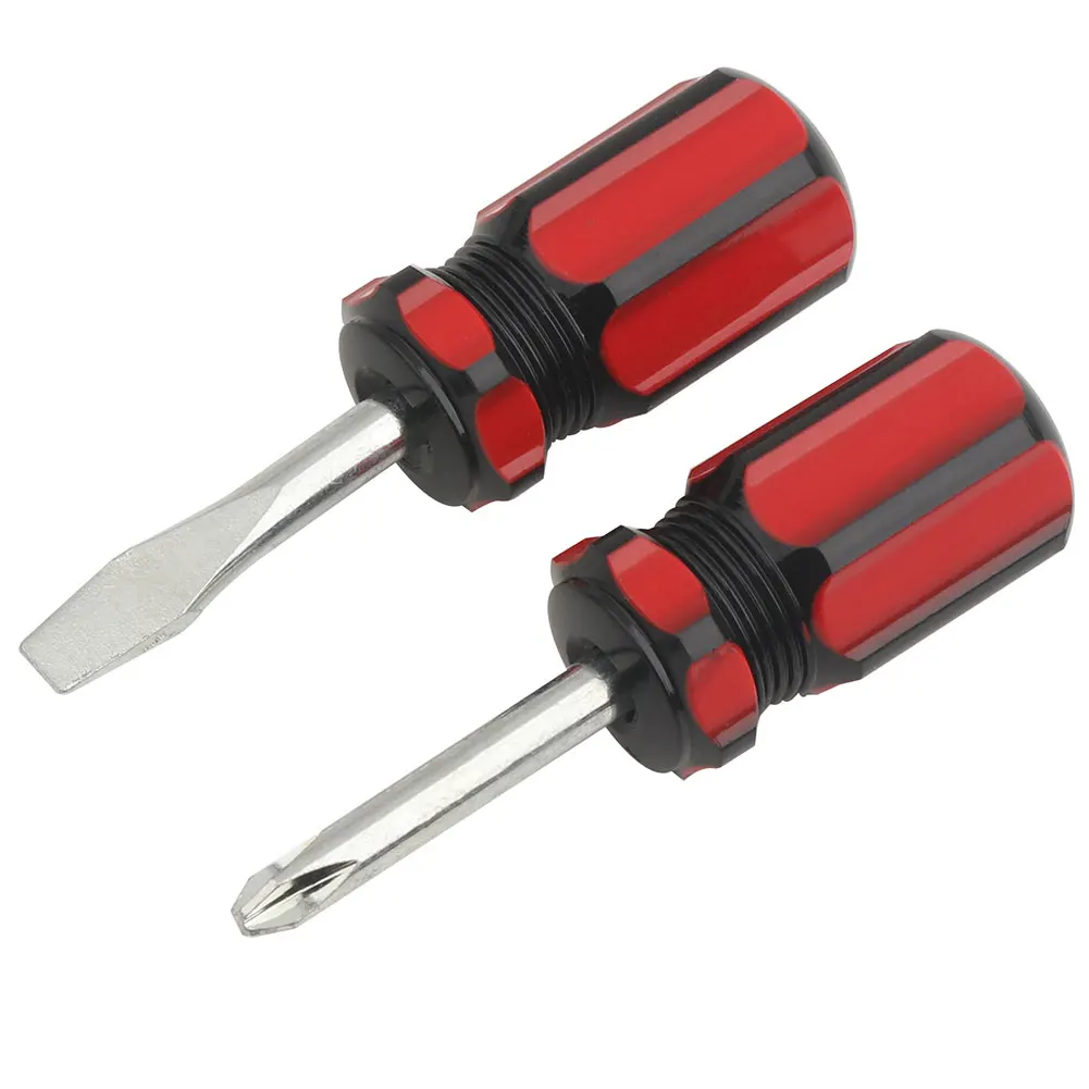 2Pcs Small Short Stubby Screwdriver Set, 6mm x 40mm Phillips and Flathead Slotted Screwdriver Hand Tool for Tight Spaces