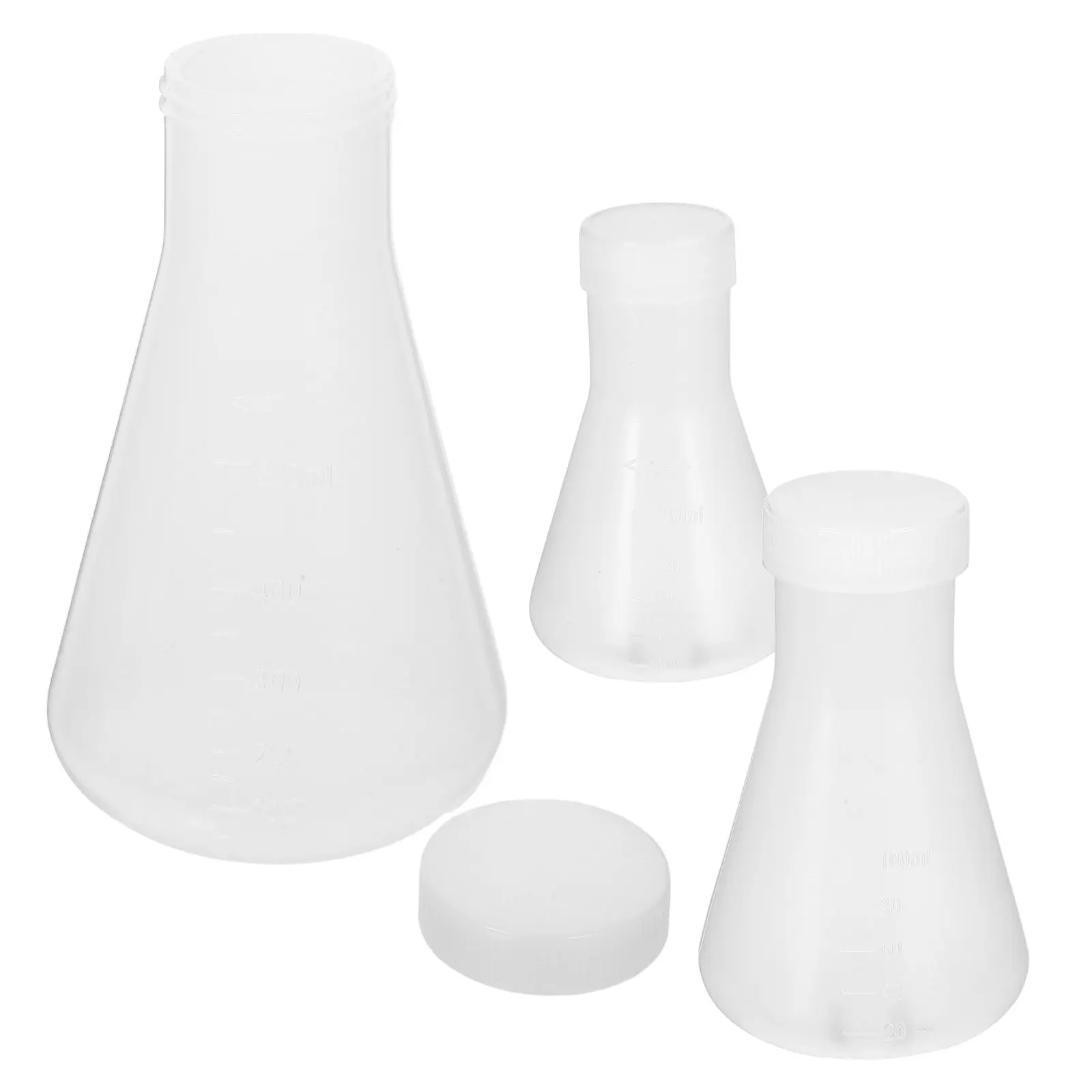 Plastic Conical Flask Set 3 Piece Screw Cap Stable Base Chemistry Lab Experiment Student Use 50ml 100ml 500ml