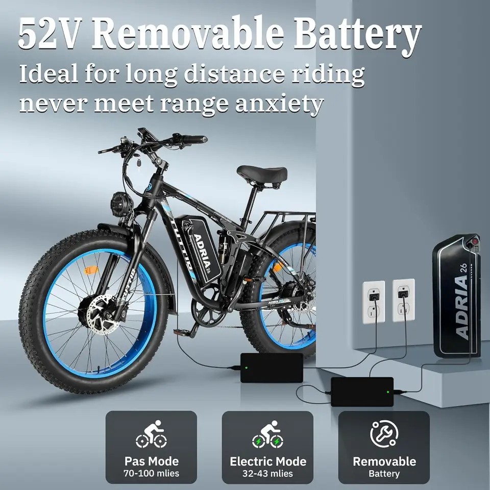 26 Dual Motor Electric Bike for Adults, 5000W Peak 210NM 40-46MPH Fast E-Bike, 52V 25AH Motorcycle, 32-90 Miles, 26 image 3