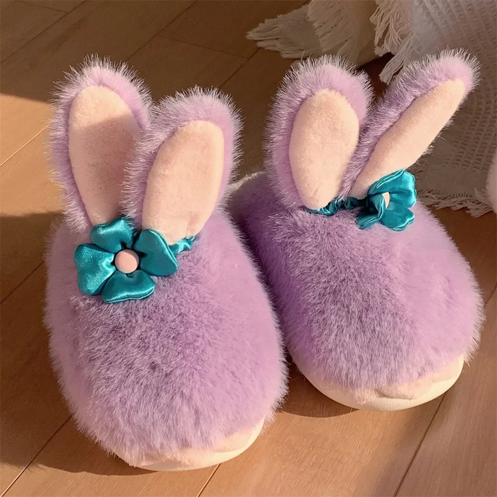 

New Cartoon Cute Rabbit Home Fashion Cotton Slippers Winter Non-slip Dormitory Warm Fluffy Shoes Women's Cotton Shoes