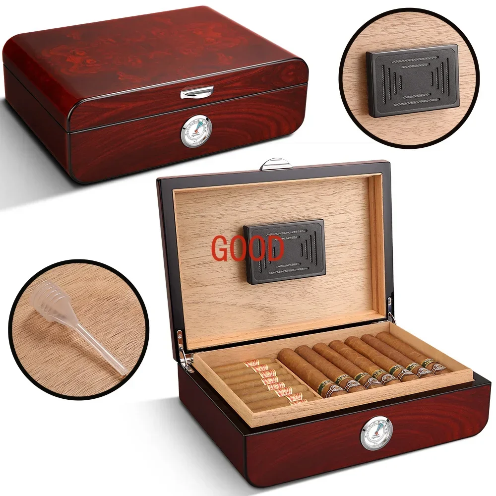 Cigar Humidor With Hygrometer Humidifier Vintage Elegant Cigar Humidor Fit For 48pcs Cedar Wood Cigar Humidor Box Piano Paint