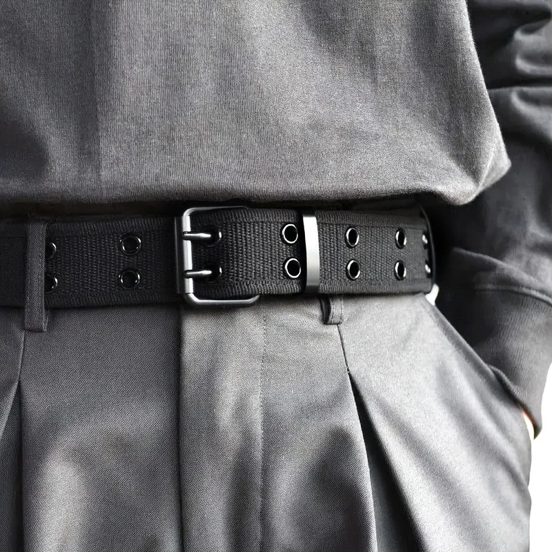 2023New Men's Double Row Needle Buckle Woven Belt Women's Belt Leisure Sports Outdoor Work Belt with Cargo Pants Jeans Belt