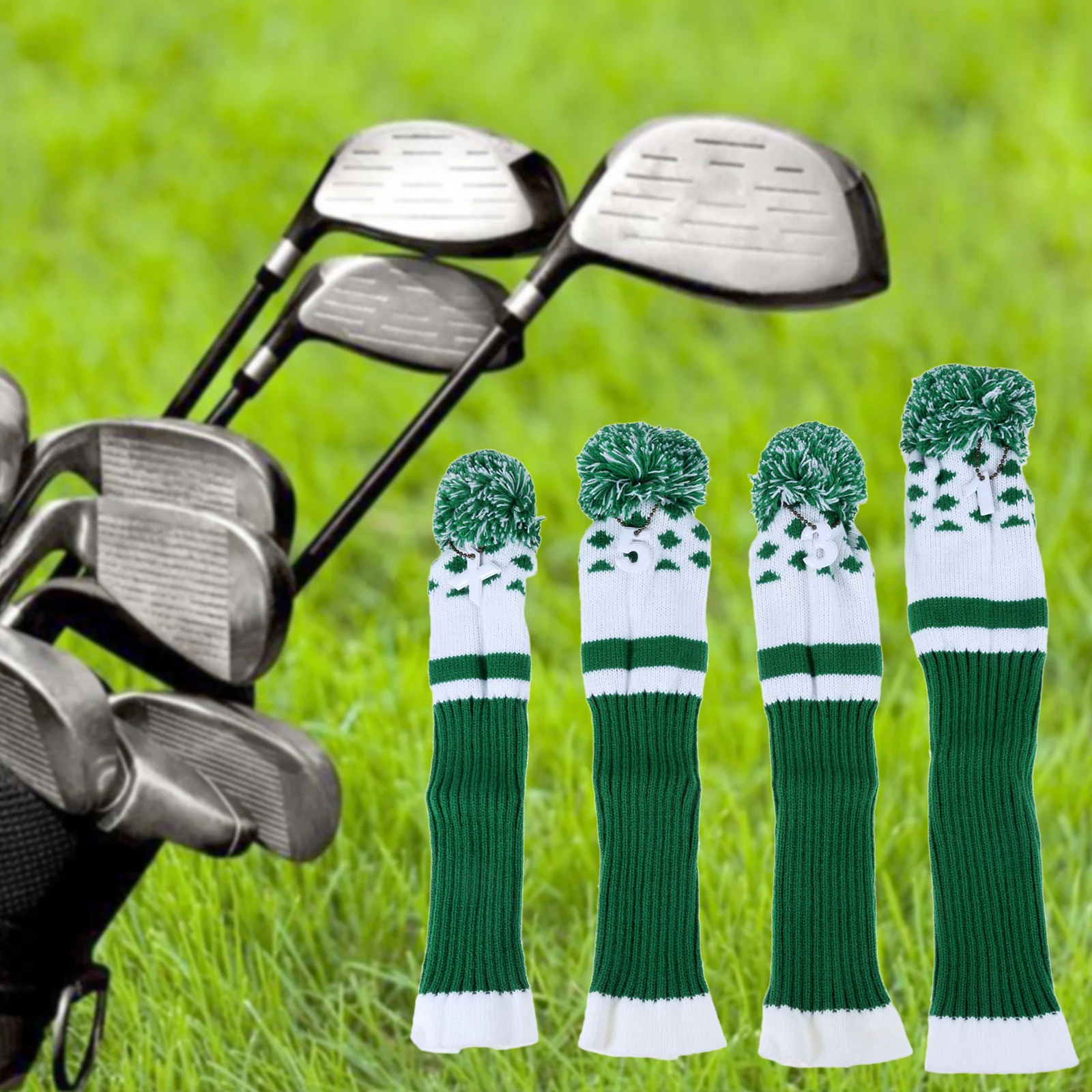 

3/4Pcs Golf Clubs Headcovers 1,3,5/1,3,5,X Fits For Driver/Fairway Wood/Hybrid Wood White&Green Portable Glof Club Accessories