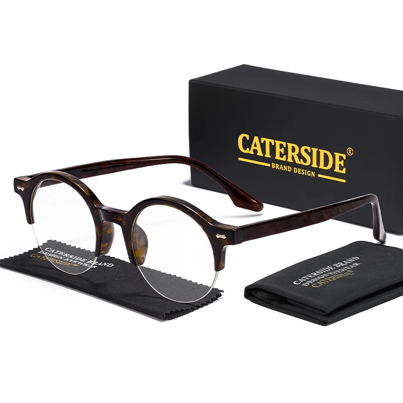 CATERSIDE Vintage Runde Herrenbrille Markendesign Halbrahmen Business-Brillen Damen Anti-Blaulicht Lesebrille – Detail 7