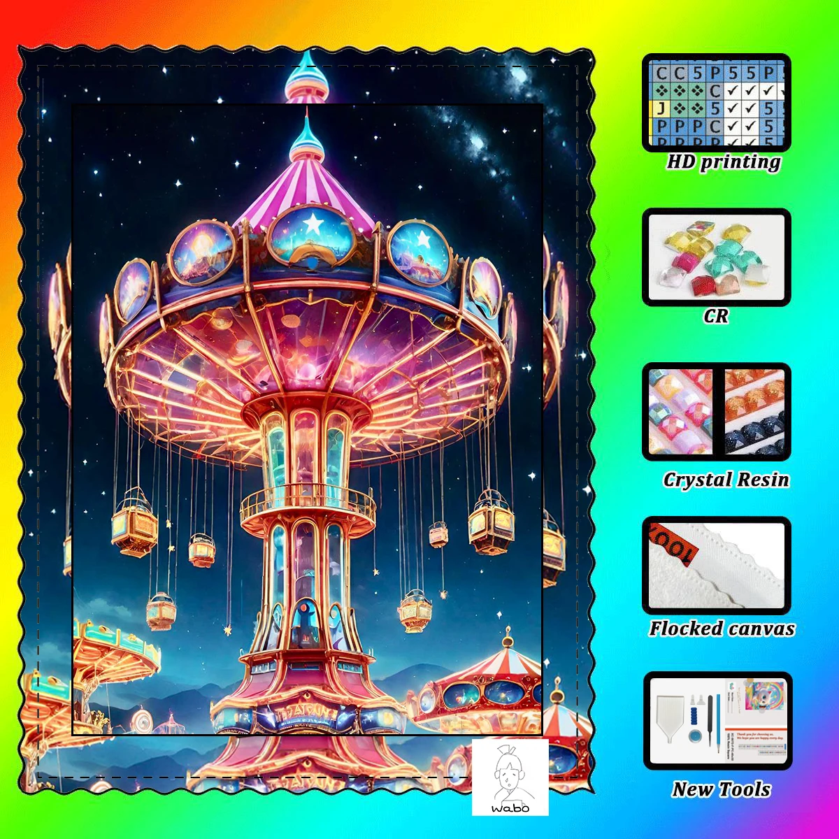 

【WABO DIAMOND ART】Ferris wheel Resin Diamond AB Diamond Crystal Diamond Fairy Dust Diamond Painting